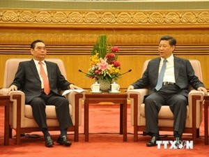 Le Hong Anh (L), the Special Envoy of the Party General Secretary Nguyen Phu Trong and General Secretary of the Chinese Communist Party, State President Xi Jingping at the talks. (Photo: VNA)